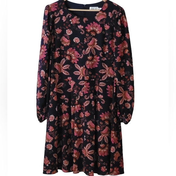 Eliza J Plus Size Floral Paisley Print Drop Waist Dress With Pockets Navy Multi - Picture 1 of 8